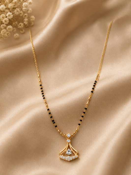 Rose Gold CZ Fan Pendant Mangalsutra | Anti-Tarnish Stainless Steel Necklace for Women Astria Jewellery