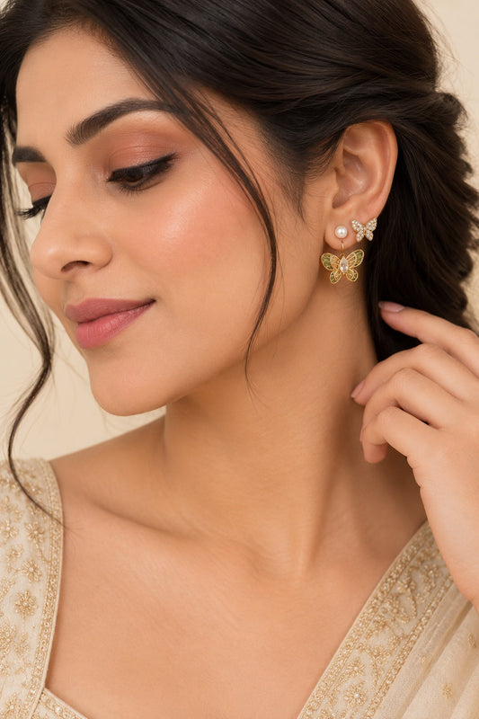 Gold Plated Butterfly Pearl Stud Earrings Set ASTRIA JEWELLERY