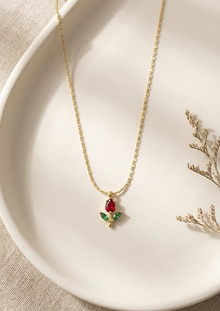 Rose Flower CZ Gold Pendant Necklace for Women | Anti-Tarnish Stainless Steel Chain Astria Jewellery