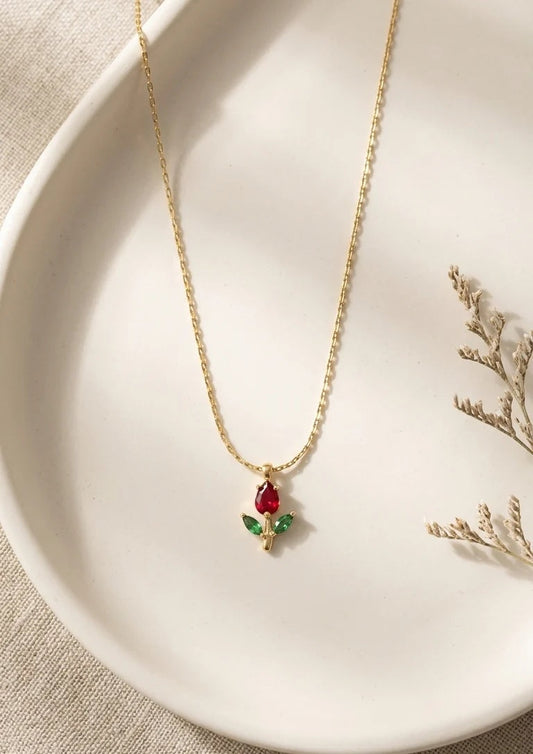 Rose Flower CZ Gold Pendant Necklace for Women | Anti-Tarnish Stainless Steel Chain Astria Jewellery