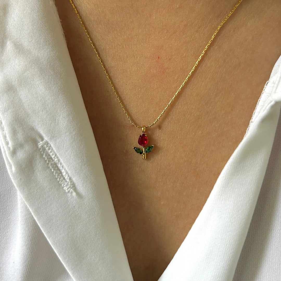 Rose Flower CZ Gold Pendant Necklace for Women | Anti-Tarnish Stainless Steel Chain Astria Jewellery