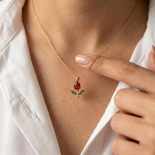 Rose Flower CZ Gold Pendant Necklace for Women | Anti-Tarnish Stainless Steel Chain Astria Jewellery