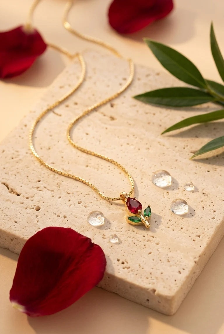 Rose Flower CZ Gold Pendant Necklace for Women | Anti-Tarnish Stainless Steel Chain Astria Jewellery