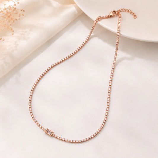Rose Gold CZ Tennis Necklace for Women | Anti-Tarnish Stainless Steel Crystal Chain Astria Jewellery
