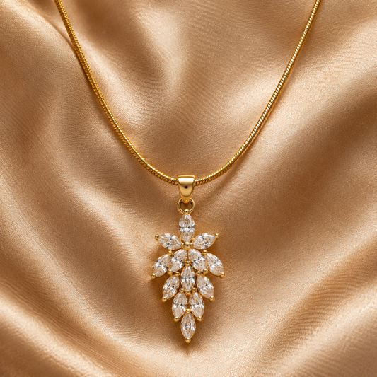 Gold Marquise CZ Leaf Pendant Necklace for Women | Anti-Tarnish Stainless Steel Chain Astria Jewellery