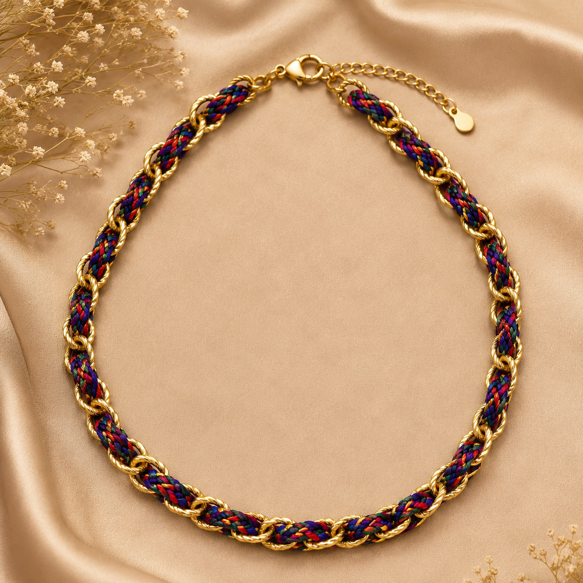 Multicolor Braided Chain Necklace for Women | Gold Plated Statement Rope Necklace Astria Jewellery