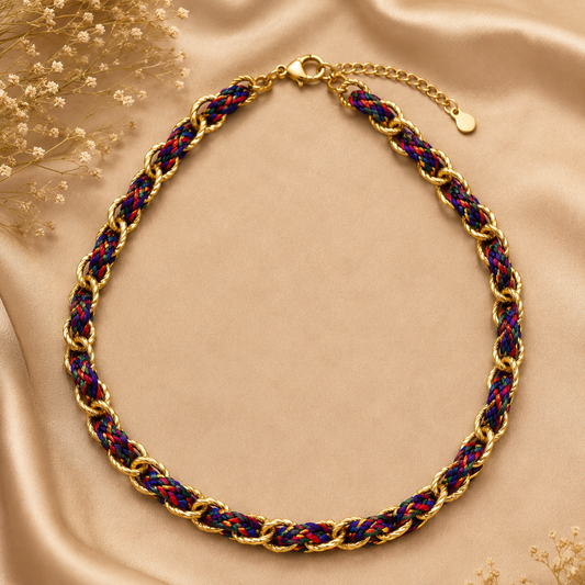 Multicolor Braided Chain Necklace for Women | Gold Plated Statement Rope Necklace Astria Jewellery