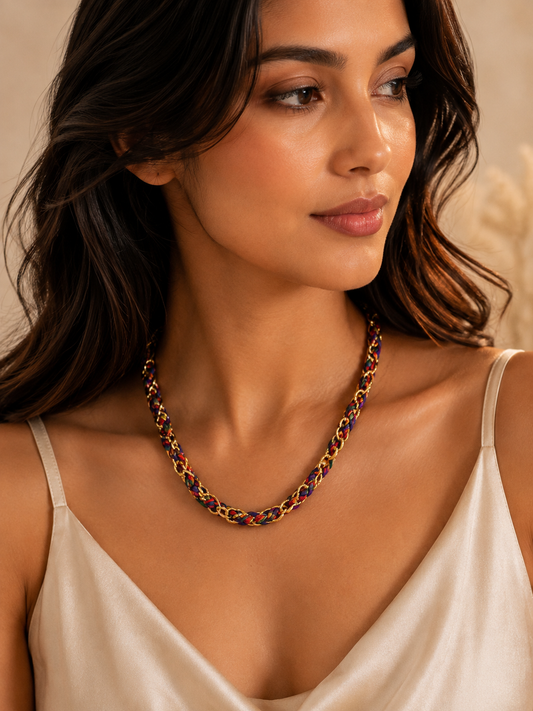 Multicolor Braided Chain Necklace for Women | Gold Plated Statement Rope Necklace Astria Jewellery