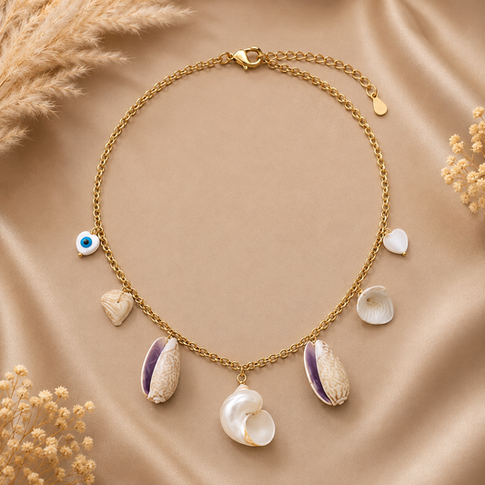 Seashell Charm Necklace for Women | Gold Plated Beach-Inspired Statement Necklace Astria Jewellery