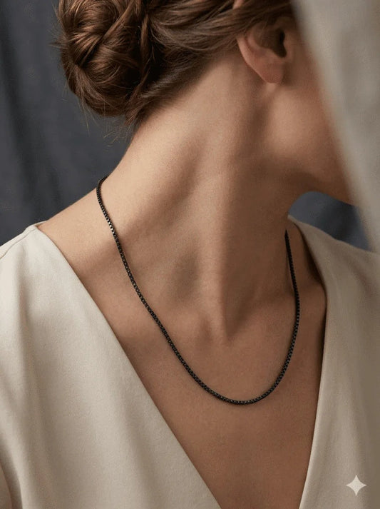 Black Tennis Chain Necklace for Women | Anti-Tarnish Stainless Steel Minimalist Necklace Astria Jewellery