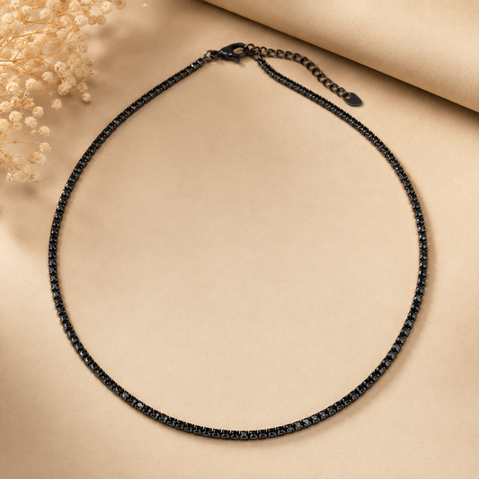 Black Tennis Chain Necklace for Women | Anti-Tarnish Stainless Steel Minimalist Necklace Astria Jewellery