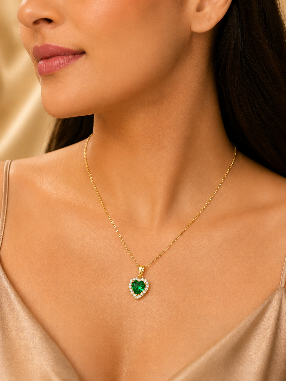 Elegant Green Heart Crystal Pendant Necklace for Women Astria Jewellery