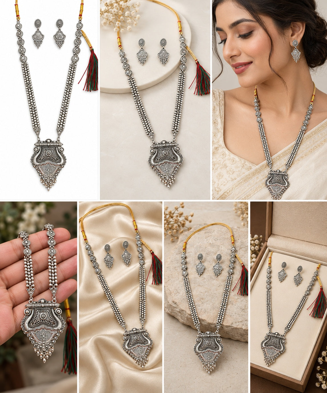 Oxidized Silver Antique Pearl Necklace Set ASTRIA JEWELLERY