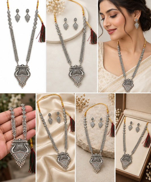 Oxidized Silver Antique Pearl Necklace Set ASTRIA JEWELLERY