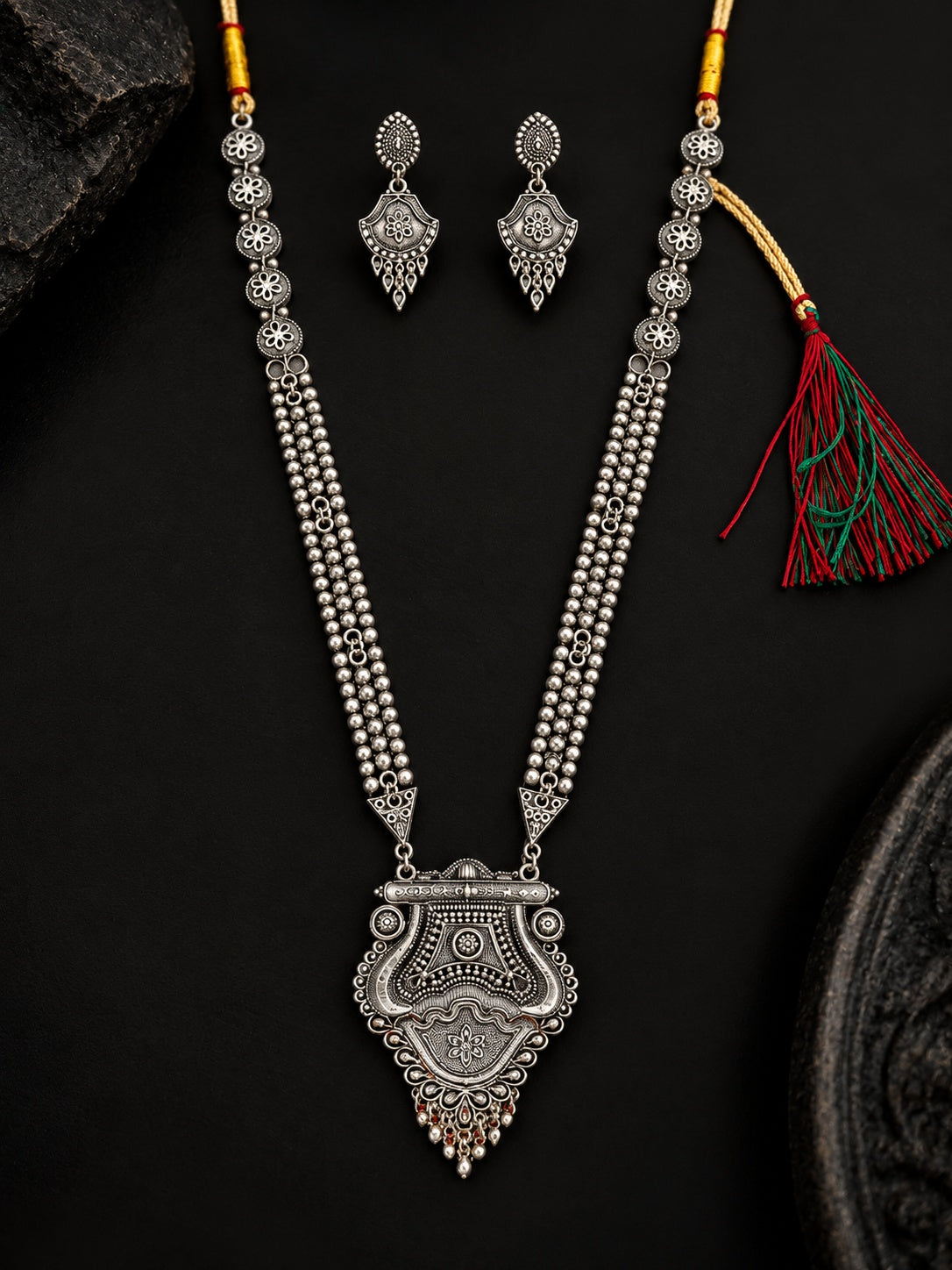Oxidized Silver Antique Pearl Necklace Set ASTRIA JEWELLERY