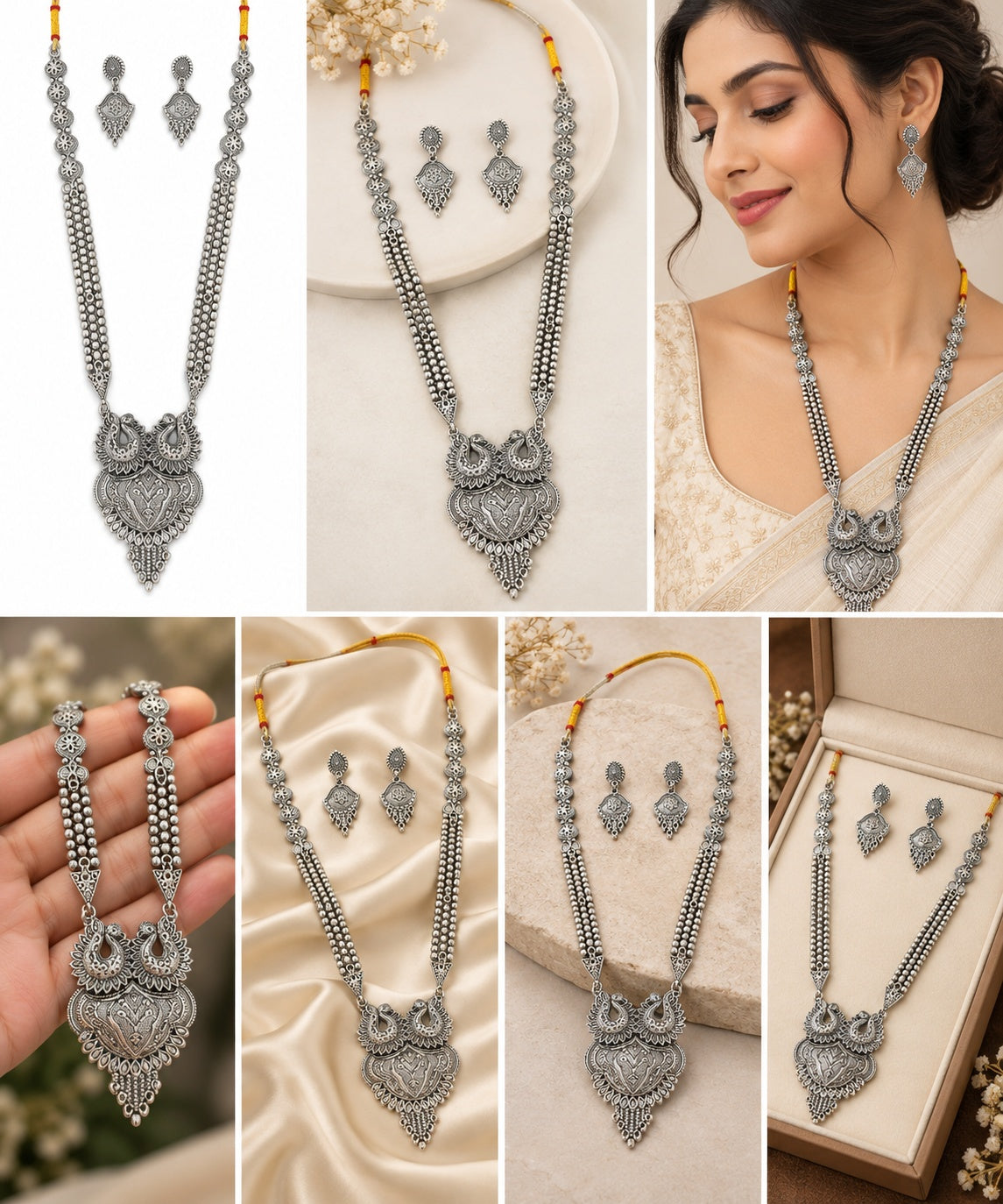 Oxidized Silver Lotus Pearl Necklace Set ASTRIA JEWELLERY