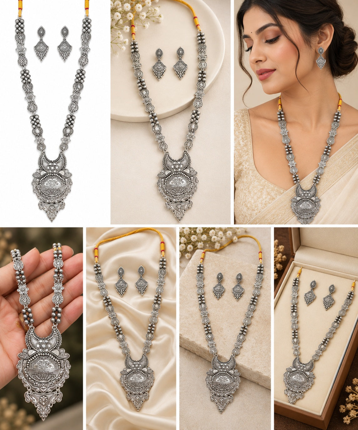 Oxidized Silver Traditional Pearl Necklace Set ASTRIA JEWELLERY