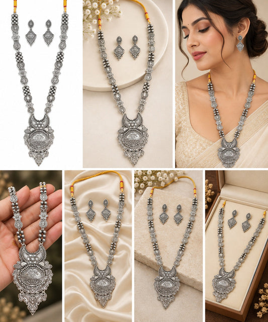 Oxidized Silver Traditional Pearl Necklace Set ASTRIA JEWELLERY