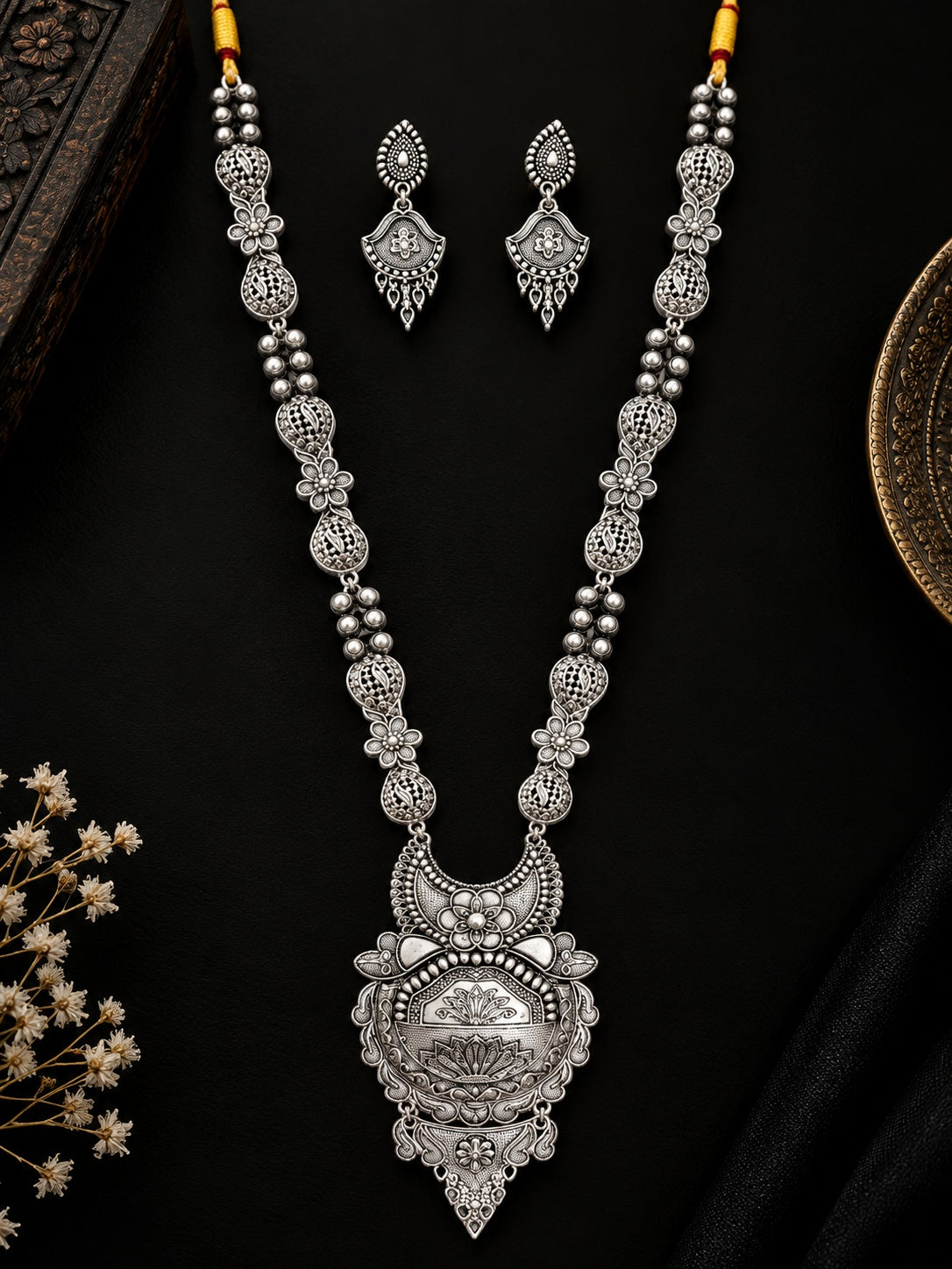 Oxidized Silver Traditional Pearl Necklace Set ASTRIA JEWELLERY
