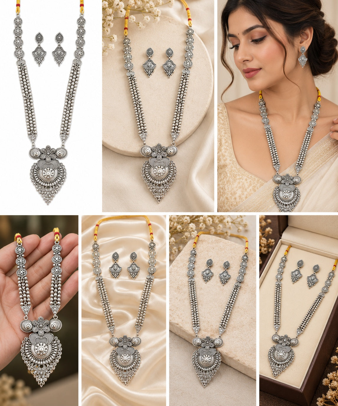 Oxidized Silver Floral Pearl Necklace Set ASTRIA JEWELLERY
