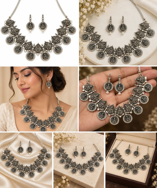 Gold Plated Temple Lakshmi Long Necklace Set ASTRIA JEWELLERY