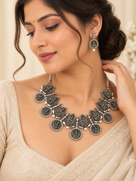 Gold Plated Temple Lakshmi Long Necklace Set ASTRIA JEWELLERY
