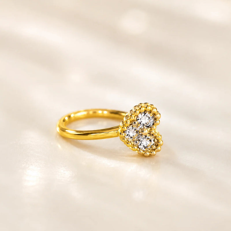 Gold Crystal Heart Adjustable Ring for Women | Anti-Tarnish Stainless Steel Finger Ring Astria Jewellery