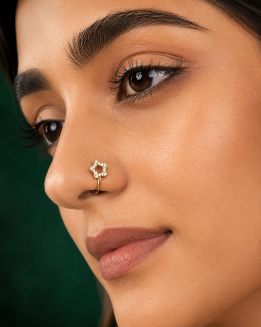 Gold Star Adjustable Nose Ring for Women | CZ Crystal Fake Nose Pin | Anti-Tarnish Stainless Steel Astria Jewellery