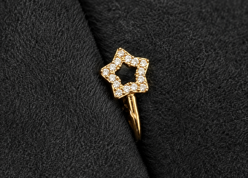 Gold Star Adjustable Nose Ring for Women | CZ Crystal Fake Nose Pin | Anti-Tarnish Stainless Steel Astria Jewellery