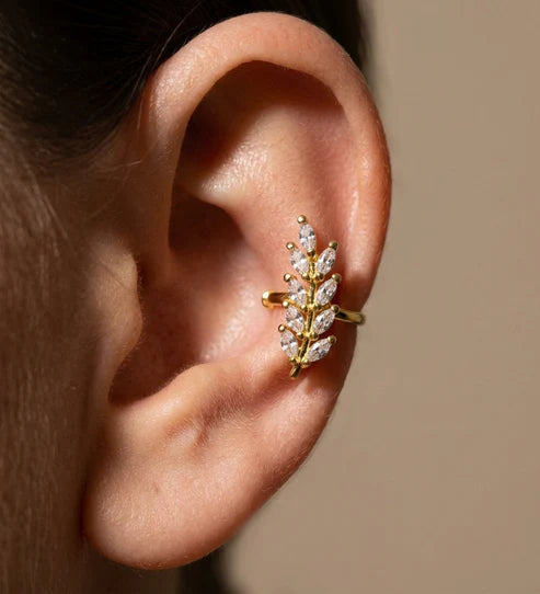 Anti-Tarnish Leaf Ear Cuff Earring for Women | Gold Plated CZ Ear Cuff | No Piercing Cartilage Earring Astria Jewellery