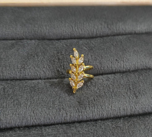 Anti-Tarnish Leaf Ear Cuff Earring for Women | Gold Plated CZ Ear Cuff | No Piercing Cartilage Earring