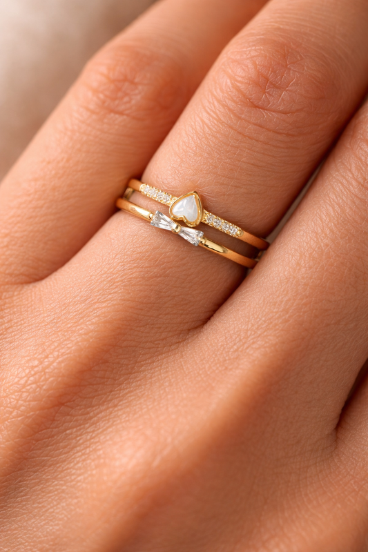 Astria Jewellery Gold-Plated Adjustable Double Band Heart Ring with CZ – Elegant Ring for Women Astria Jewellery