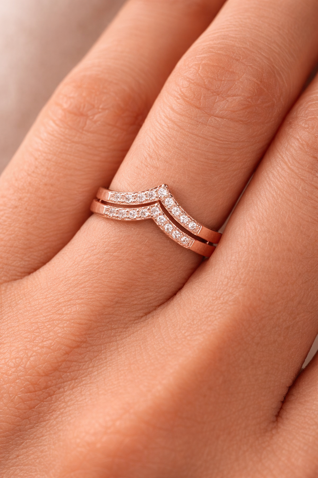 Gold-Plated V-Shape CZ Ring – Adjustable Chevron Ring for Women