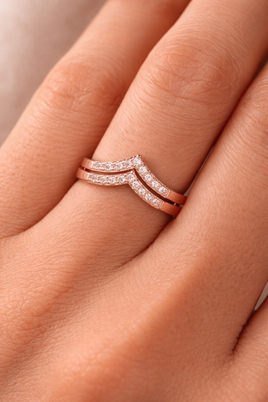 Gold-Plated V-Shape CZ Ring – Adjustable Chevron Ring for Women