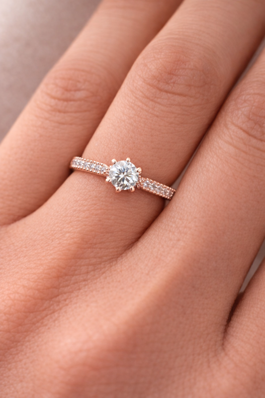 Rose Gold Plated Solitaire Ring for Women – Round Cut