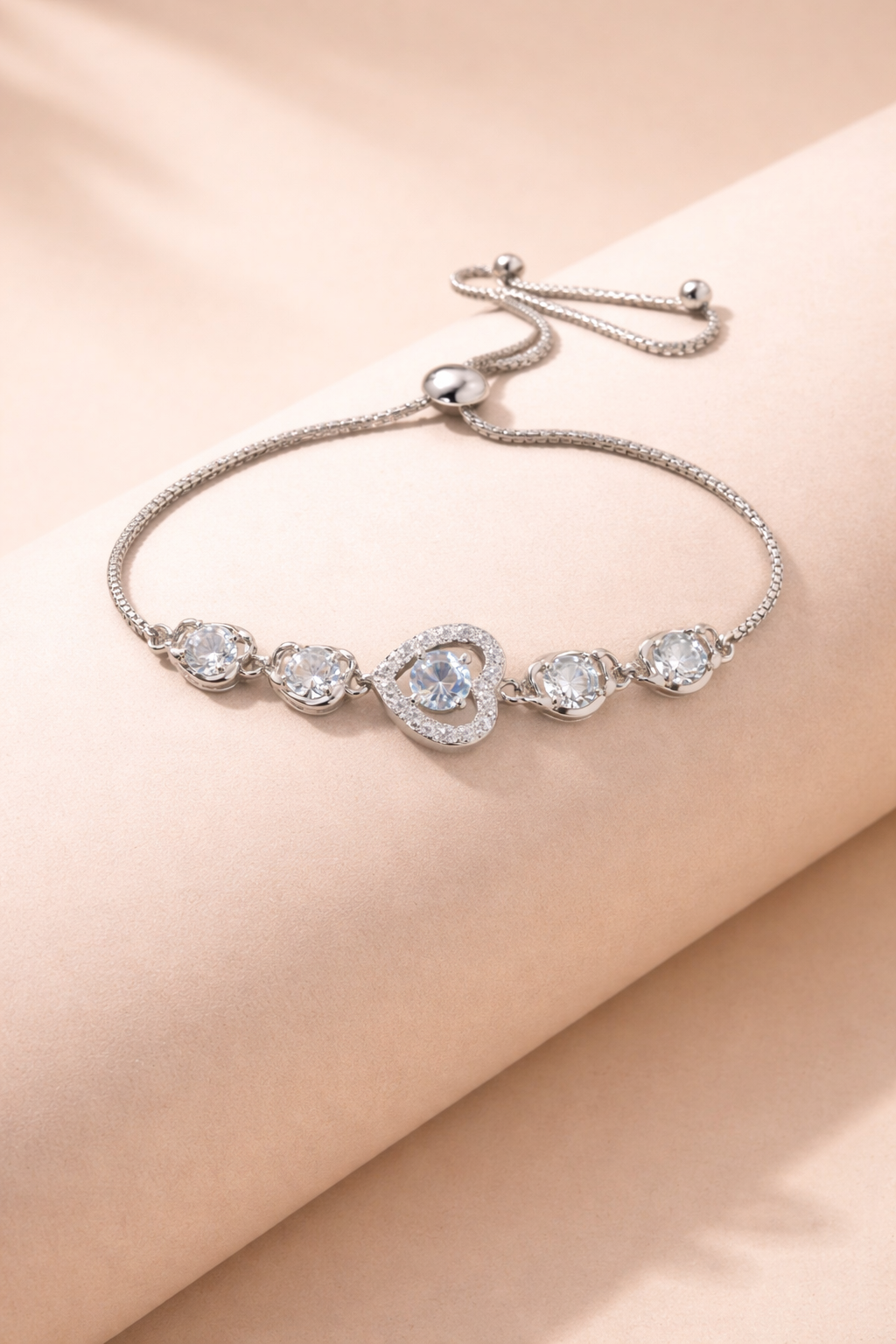 Astria Jewellery Silver Plated Heart Crystal Bracelet for Women | Zircon Studded Love Charm Chain | Elegant Daily & Party Wear Jewellery
