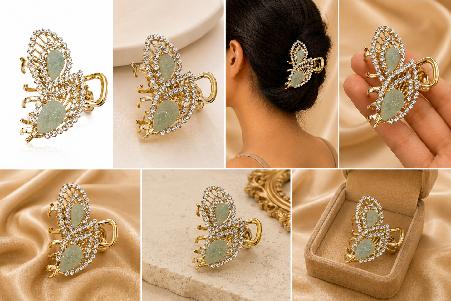 Luxury Gold-Tone Green Crystal Hair Claw Clip for Women Astria Jewellery
