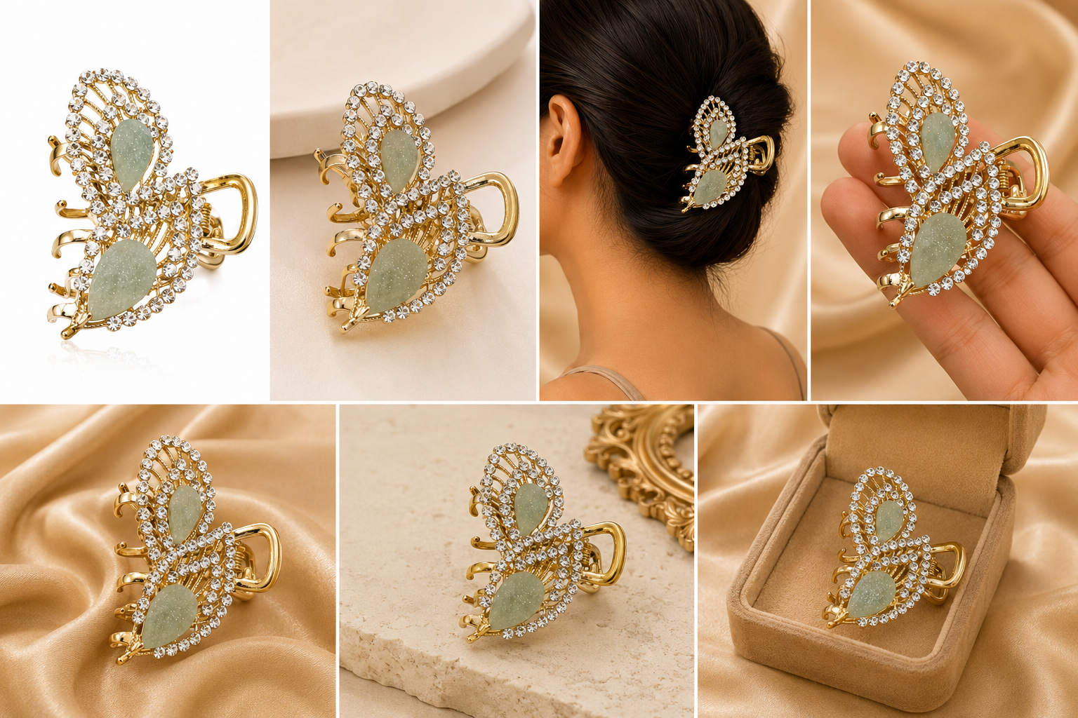 Luxury Gold-Tone Green Crystal Hair Claw Clip for Women Astria Jewellery