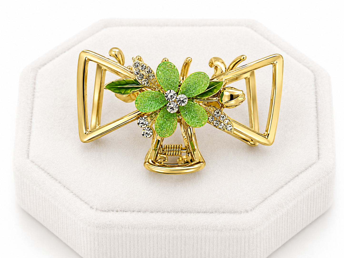 Luxury Gold-Tone Green Floral Crystal Hair Claw Clip for Women Astria Jewellery