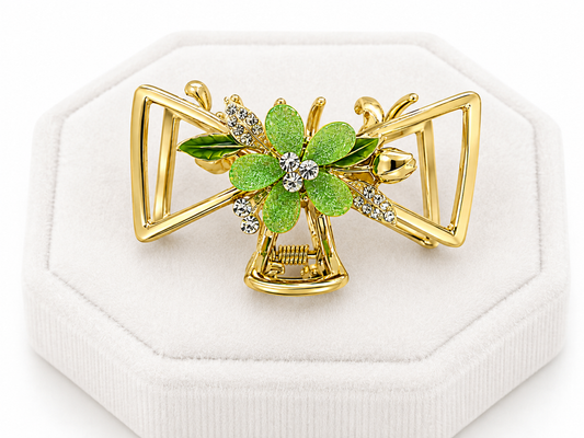 Luxury Gold-Tone Green Floral Crystal Hair Claw Clip for Women Astria Jewellery