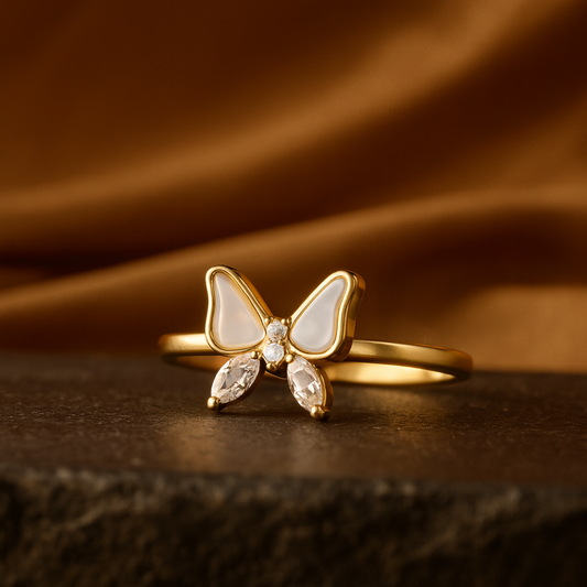 Butterfly Open Ring – Gold Finish CZ & Enamel Adjustable Fashion Ring