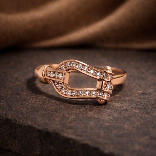 Rose Gold-Plated Geometric CZ Ring – Adjustable Elegant Ring for Women