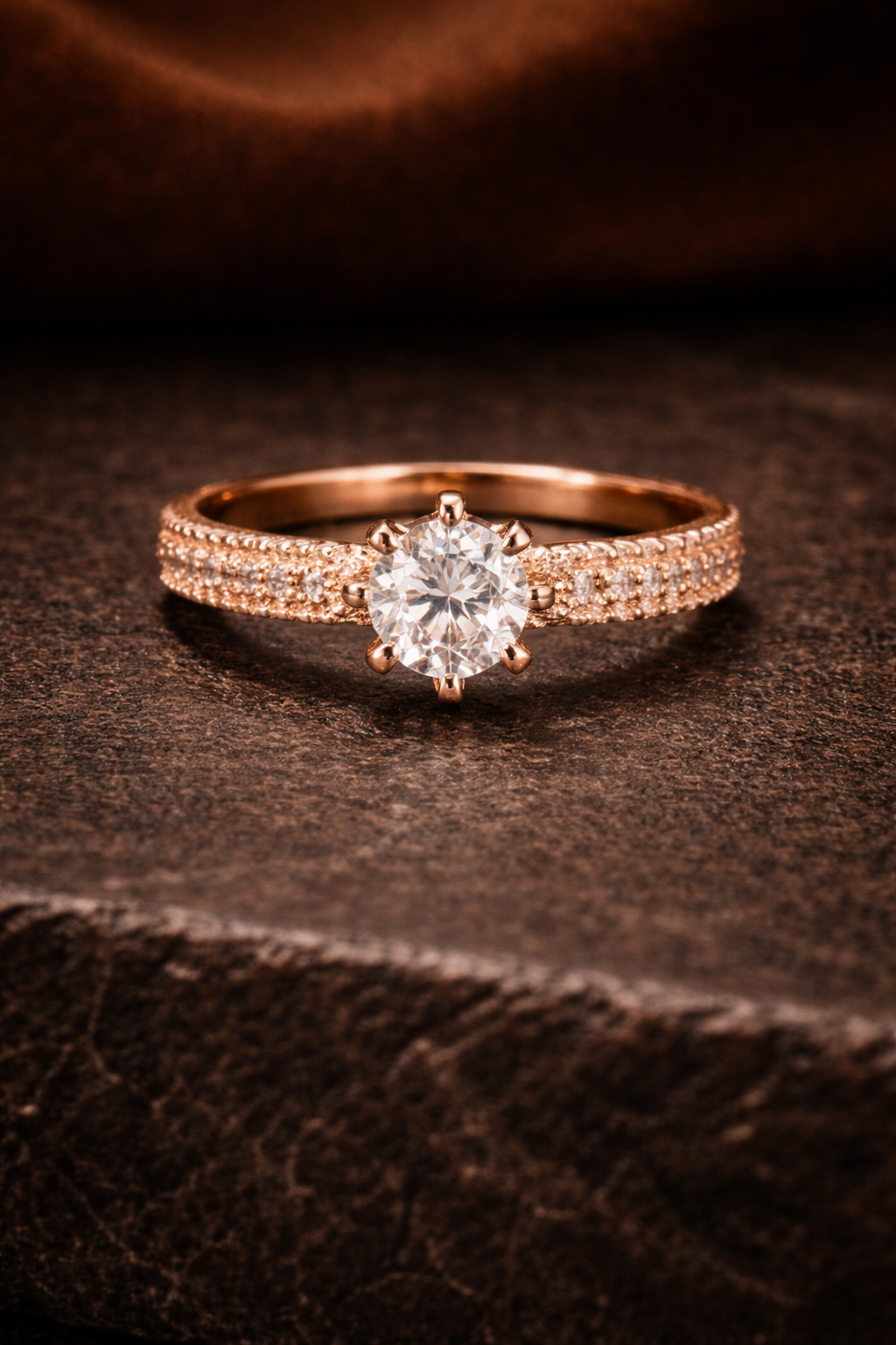 Rose Gold Plated Solitaire Ring for Women – Round Cut