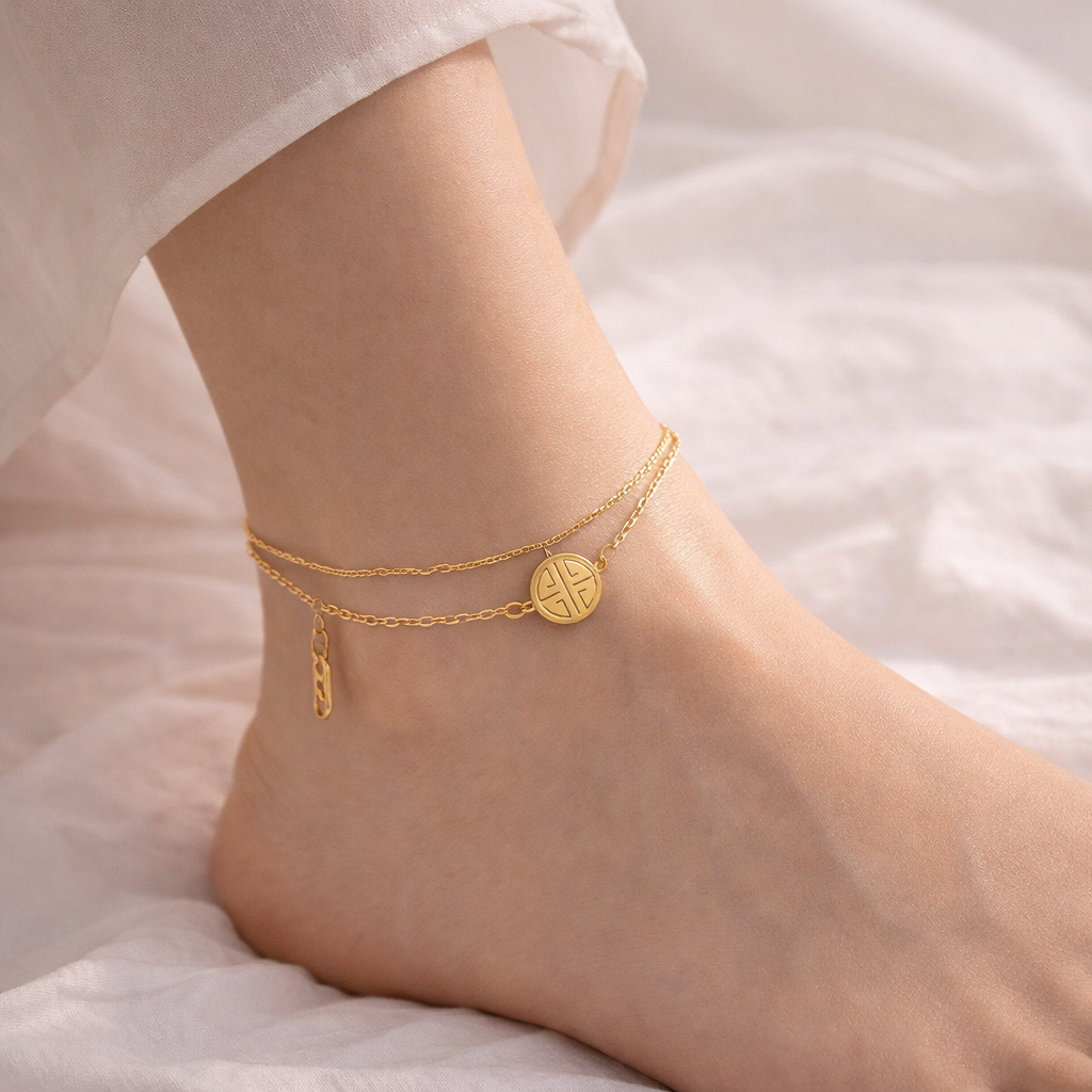 Astria Jewellery Gold-Plated Layered ANKLET for Women | Minimal Charm Chain ANKLET
