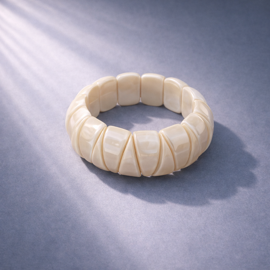 Ivory Chunky Statement Bracelet for Women, Glossy Sculpted Resin Bangle, Elegant Modern Fashion Jewelry
