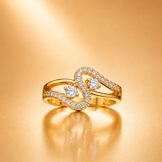Interlocking Double Halo CZ Gold-Plated Ring for Women | Dual Solitaire Statement Ring | Anti-Tarnish Elegant Jewelry Astria Jewellery