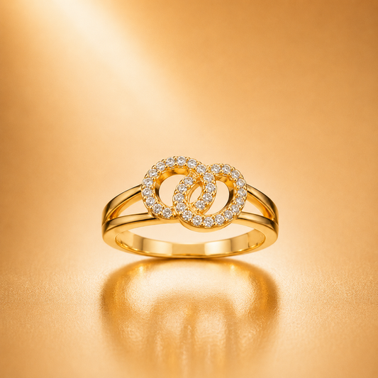 Interlocking Double Circle CZ Ring for Women | Gold-Plated Infinity Link Ring | Anti-Tarnish Elegant Ring Astria Jewellery