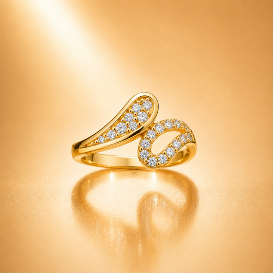 Abstract Swirl Open Ring for Women | Gold-Plated Cubic Zirconia Statement Ring | Anti-Tarnish Designer Ring Astria Jewellery