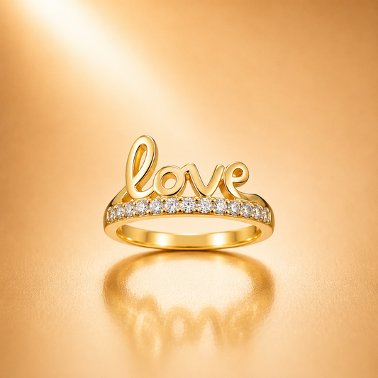 Love Script Ring for Women | Gold-Plated Cubic Zirconia Promise Ring | Anti-Tarnish Romantic Jewelry Astria Jewellery