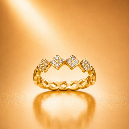 Geometric Crown Ring for Women | Gold-Plated Cubic Zirconia Stackable Ring | Anti-Tarnish Designer Band Astria Jewellery